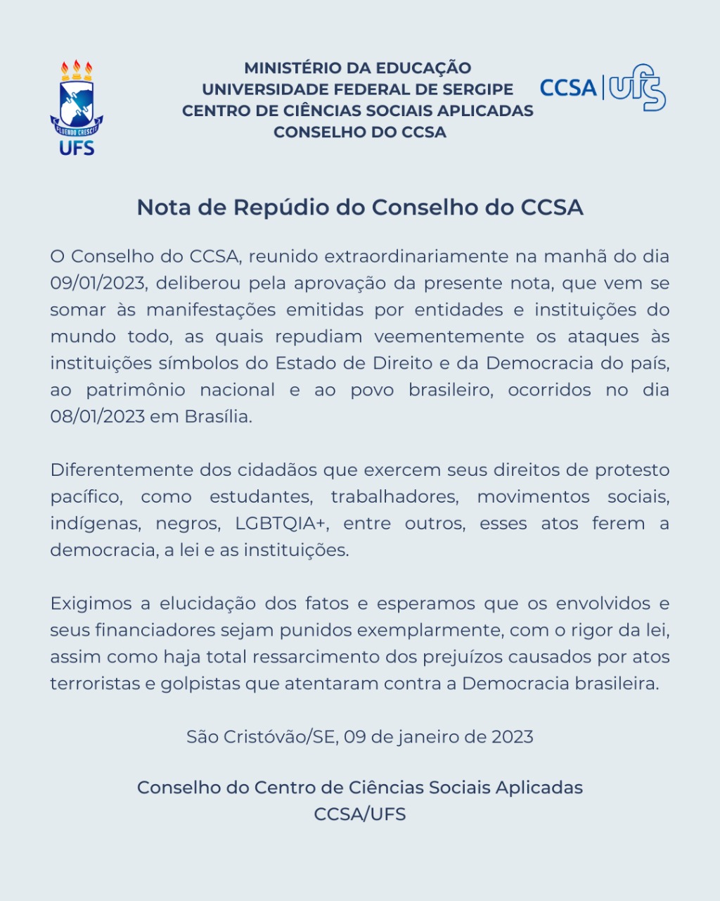 Nota de repúdio CCSA